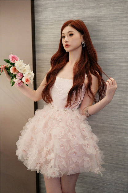 Wardrobes by Chen Elegant Pink Long Sleeve Short Jacket/Ruffle bridal Dress-Maggy