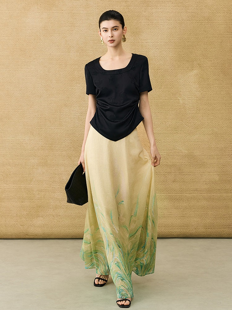 HECO Chinese Style Gradient Print Summer Temperament Charm Skirt - ZADE.