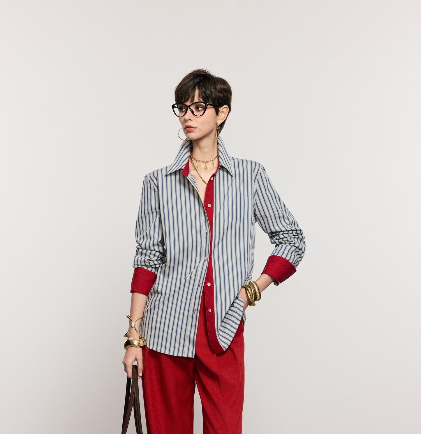 ANNASPEAK cotton up-and-down loose slimming striped long-sleeved long shirt-KILO.