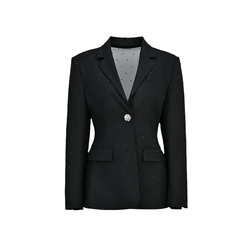 YES BY YESIR  glitter diamond waist strap rhinestone detail coat - DESIRE.