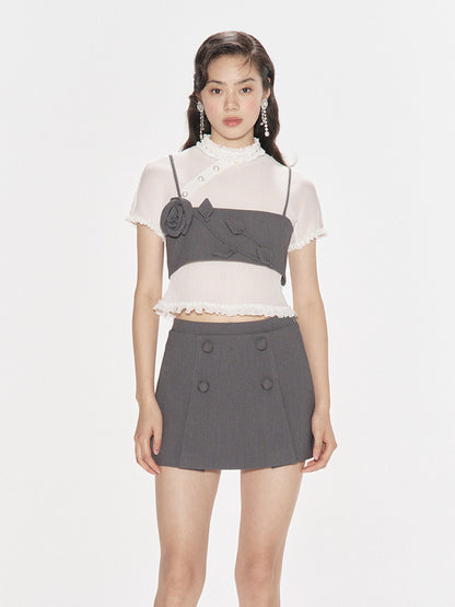 FAME White Mesh Thin Sheer Pleated Short sleeve Top - BRENNAN.