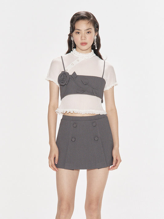 FAME White Mesh Thin Sheer Pleated Short sleeve Top - BRENNAN.
