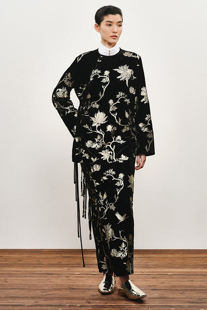 ZHUCHONGYUN Chinese nail bead stamped suede skirt--KEIGO.