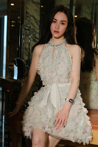 Wardrobes by Chen Luxury Pastel Green Ribbon Floral wedding guest bridal Dress-Onna