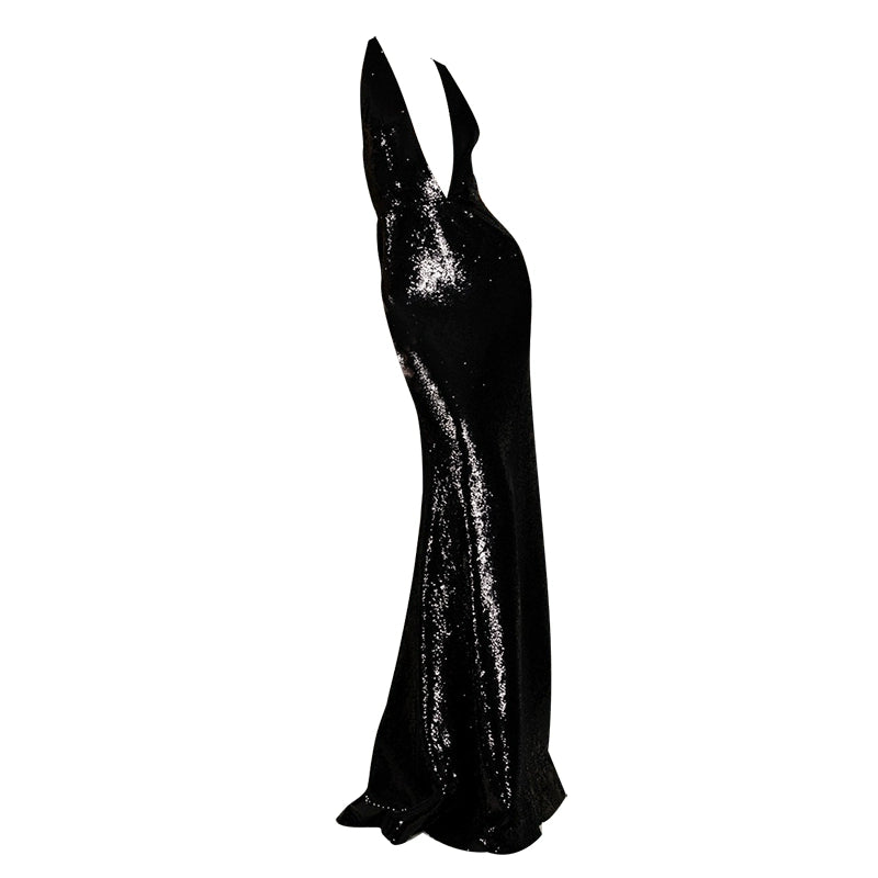 GOUDIN light luxury black long sequin evening dress-MIA.
