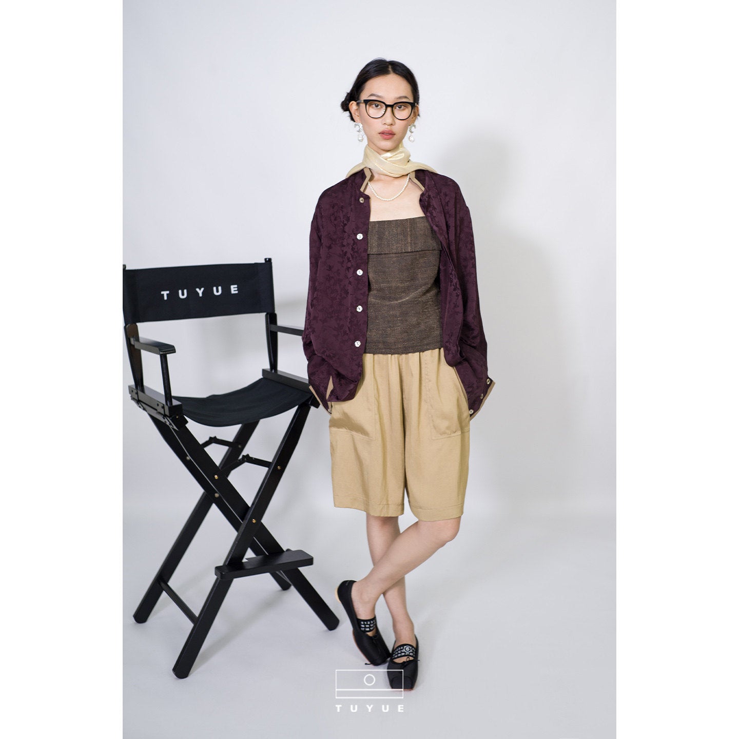 TUYUE Satin Weaving Flowers Relaxed Long-sleeved Shirt- JADE,