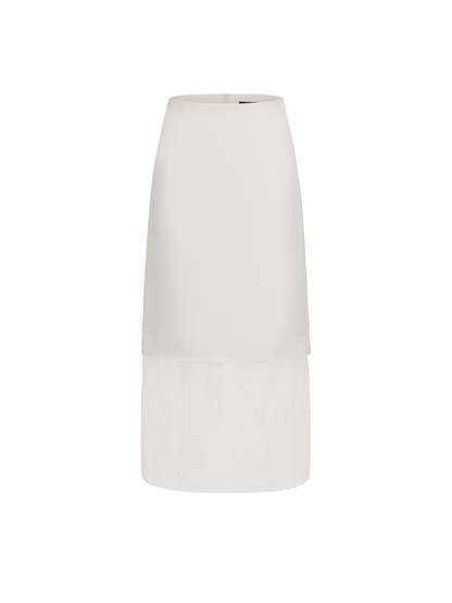 ATELIER MISS LU Pearl Embellished Gauze Spliced Straight Skirt - DRY.