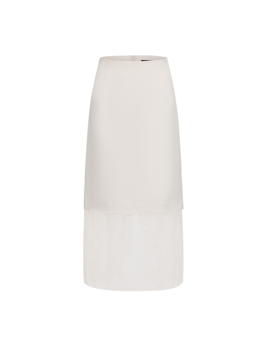 ATELIER MISS LU Pearl Embellished Gauze Spliced Straight Skirt - DRY.