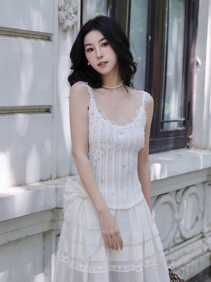 FAME Lafim Lace Spliced Knit Vest Top- AMELIA.