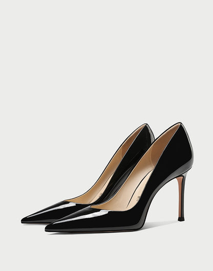 Pjjuu Black Patent Leather Pointed Toe Stiletto Pumps - Daniel Patent