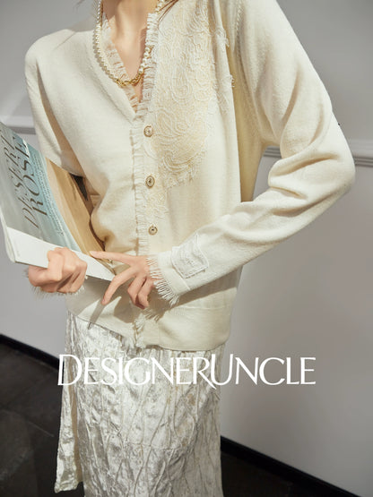 DGU "Jinyan" soft and glutinous white knitted sweater loose slimming fashion jacket - Jesse.