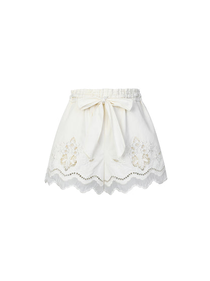FAME Court Style Hollow Embroidered Contrast Brim Shorts Slacks - LAWSON