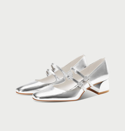 Pjjuu French Silver Mary Jane Small Leather Shoes  - BROKE