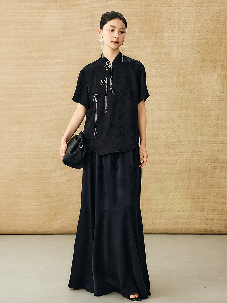 HECO Chinese Style Acetate Jacquard Elasticated High-waisted Fishtail Skirt - BETH.