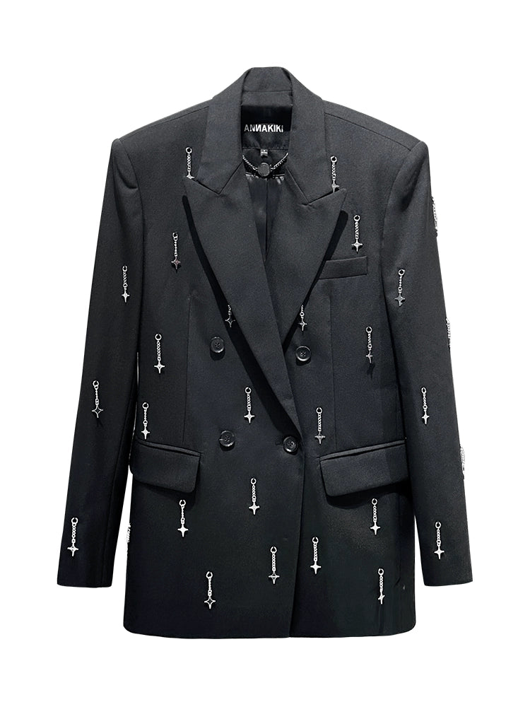ANNAKIKI Metal Four-pointed Star Pendant Suit Jacket Women-YAGAMI