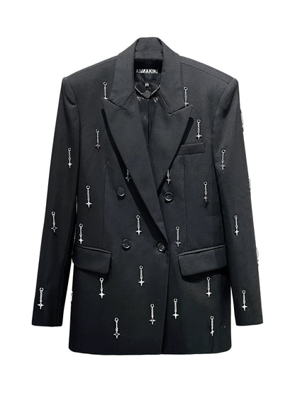 ANNAKIKI Metal Four-pointed Star Pendant Suit Jacket Women-YAGAMI