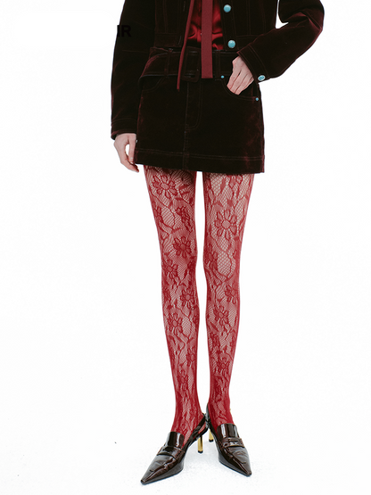 YES BY YESIR Velvet Denim Short Jacket and Skirt Set - WEST.