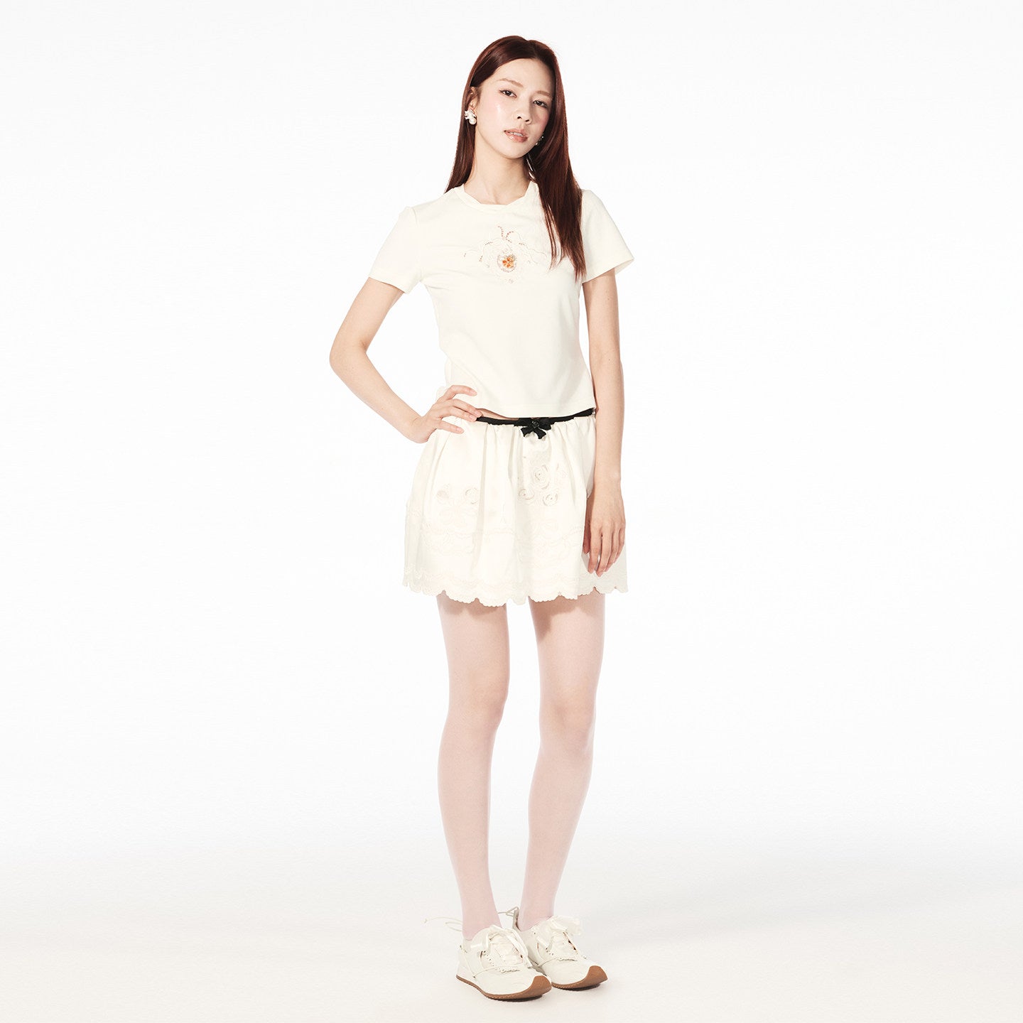 FAME embroidered beaded short-sleeved T-shirt - CAMILLA