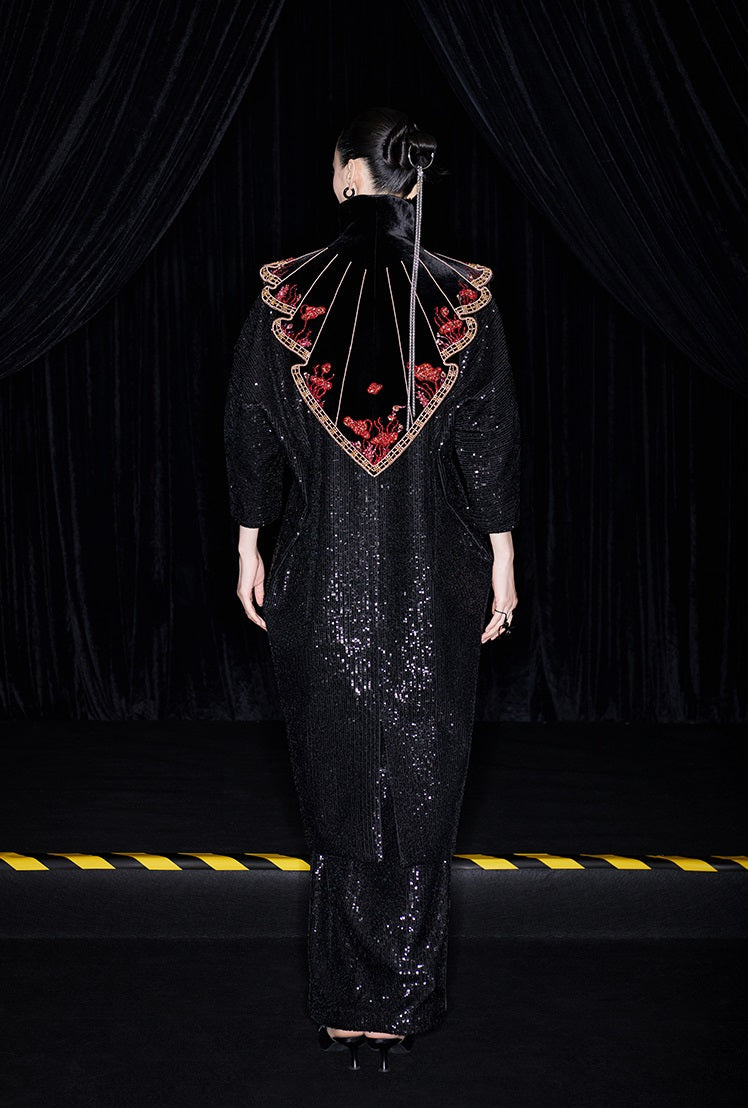 M essential Mackay designer  silk velvet two-dimensional fish algae curtain beaded collar - BEAUTY.