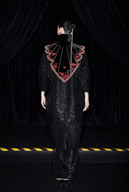 M essential Mackay designer  silk velvet two-dimensional fish algae curtain beaded collar - BEAUTY.
