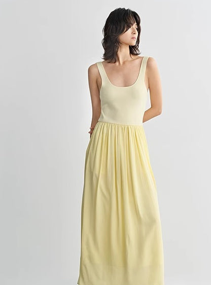 COMME MOI  Women's Beach Resort Silk yellow Dress - bathlomew.