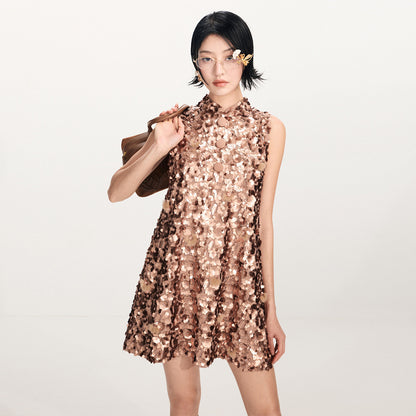 FAME Bead Embroidered Sleeveless Cheongsam Collar Dress - ARGON.