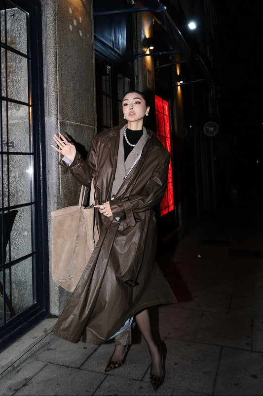MEI SANGUAN Brown double-breasted thin loose trench coat - TURNER