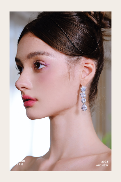 Wardrobes by Chen Luxury Diamond Drop Tassel Earrings-Moyo