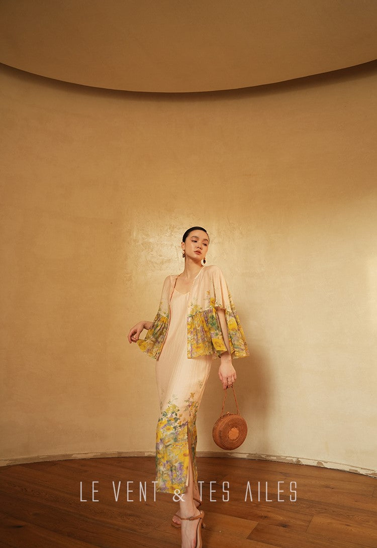 LE VENT&TES AILES Artistic 100% Silk  floral Printed Dress - NINA