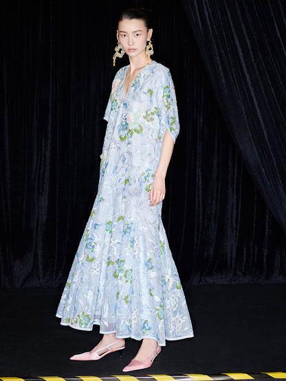 M essential Mackay designer Jiyi embroidery silk hand-dyed embroidery mermaid dress- YINKA.