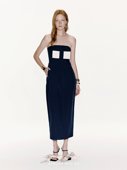ATELIER MISS LU Spring And Summer Geometric Ribbon Waist Bandeau Dress - BEAUTY.