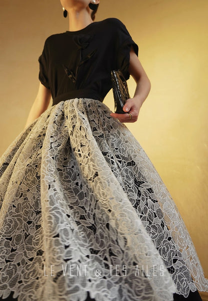 LE VENT&TES AILES French embroidery lace elegant A-line fill skirt-ESME