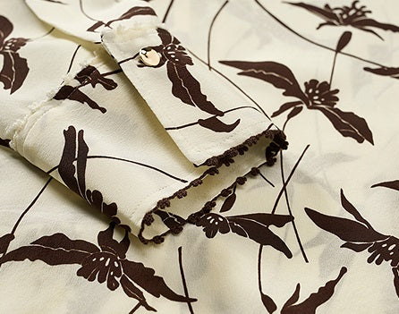 COMME MOI Lu Yan Designer's new women's printed mulberry silk stand-up collar long-sleeved shirt - DESTINY.