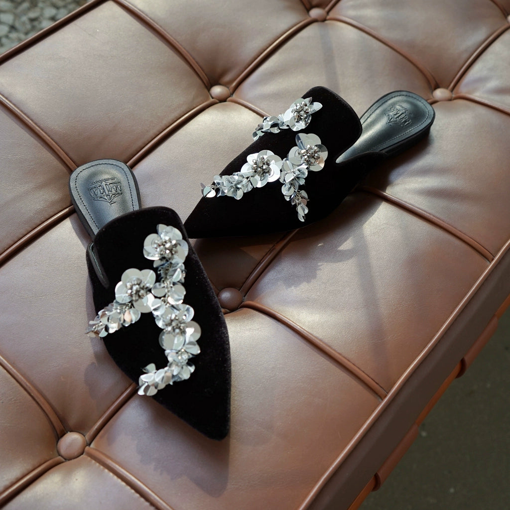 B-FEI women's sequins floral glitter slippers-SAKA.