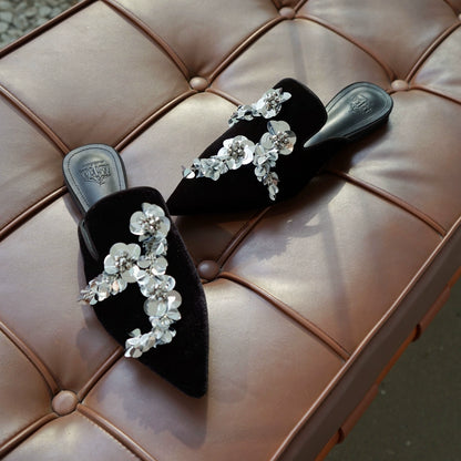 B-FEI women's sequins floral glitter slippers-SAKA.