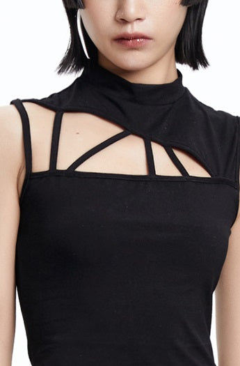 TINY IN triangle cut-out short tight women's summer vest-ASHAN