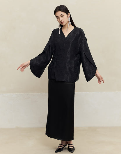 HECO acetate drape feeling thin long skirt women - great.