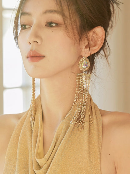 DOLLY Elegant Rhinestone Diamond Tassel Chic Earrings-ABIGAIL