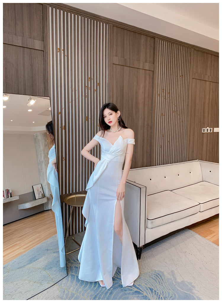 DOLLY Luxury Sleeveless Off Shoulder Tube Tob Long Irregular Slit Dinner Dress-KOKIE