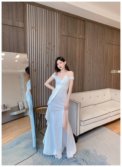 DOLLY Luxury Sleeveless Off Shoulder Tube Tob Long Irregular Slit Dinner Dress-KOKIE