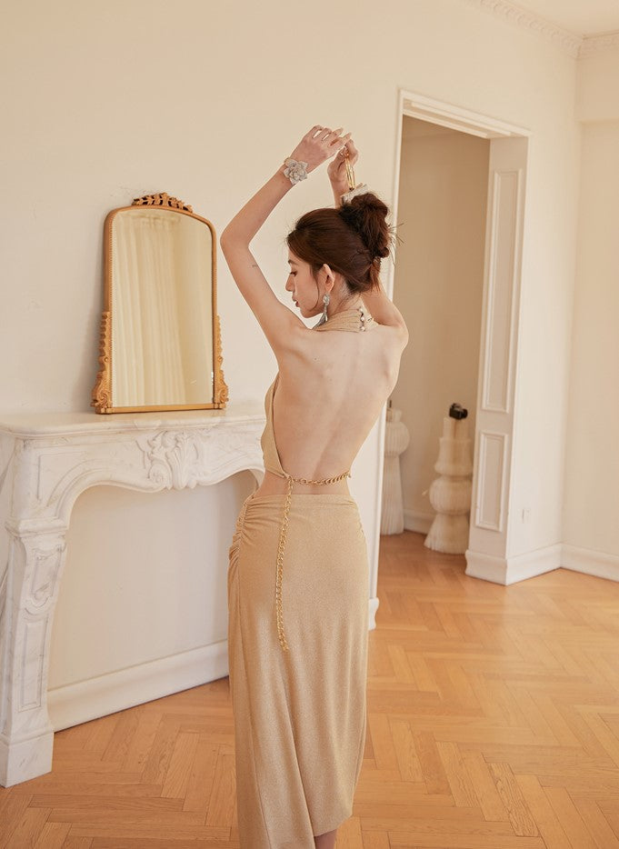 DOLLY High End Nude Swing Neck Sleeveless Waist Baring Irregular Hem Cocktail-LYLA