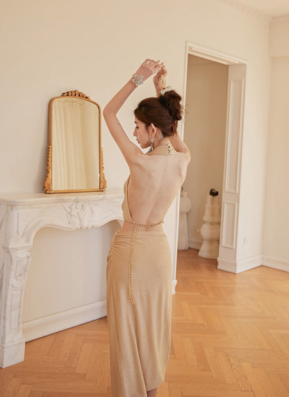 DOLLY High End Nude Swing Neck Sleeveless Waist Baring Irregular Hem Cocktail-LYLA