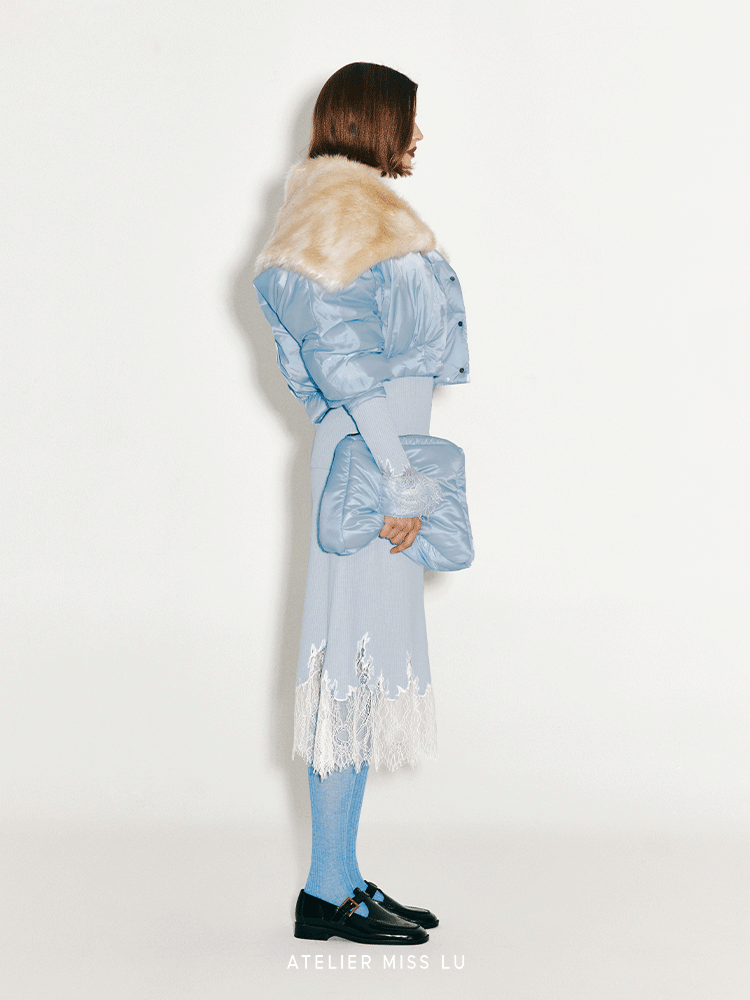 ATELIER MISS LU Faux Fur Collar Cropped Padded Jacket - KERRY.