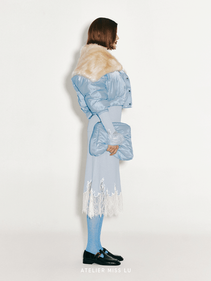 ATELIER MISS LU Faux Fur Collar Cropped Padded Jacket - KERRY.