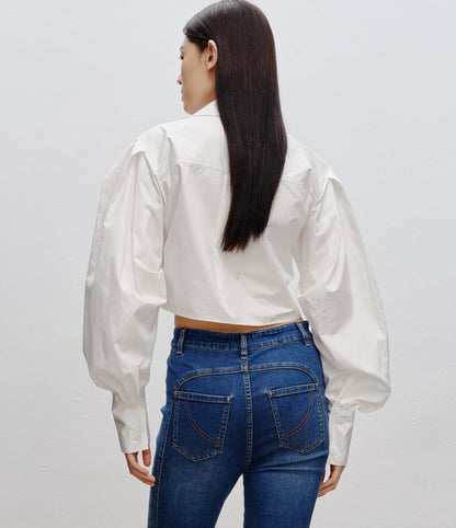 COMME MOI  v-neck short white simple shape sleeve shirt top - GIANNA.