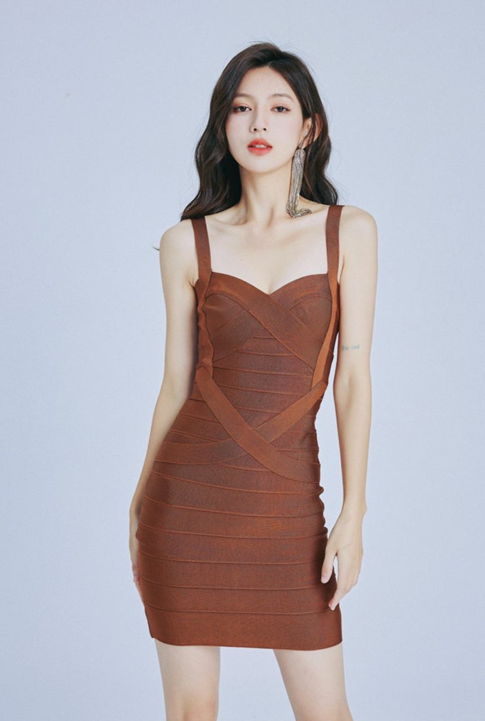 DOLLY Elegant V-Neck Sleeveless High Waist Knitted Midi Suspender Dress-PUNA