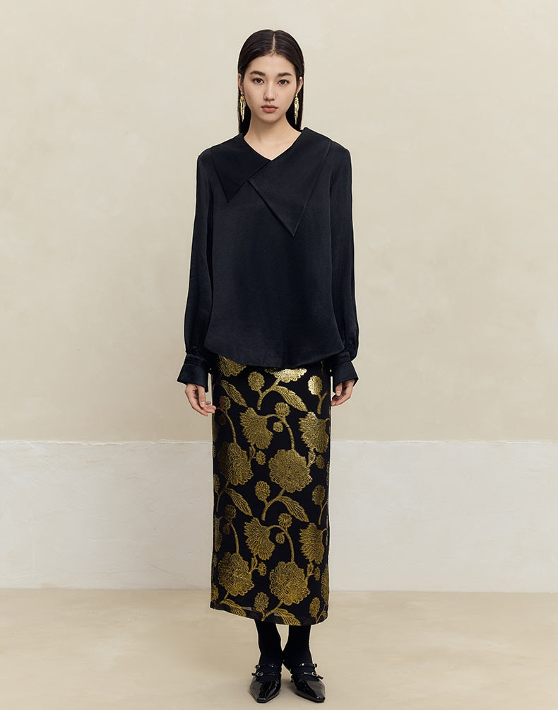 HECO 100% mulberry silk black Cut Flower Silk Skirt Women - power.