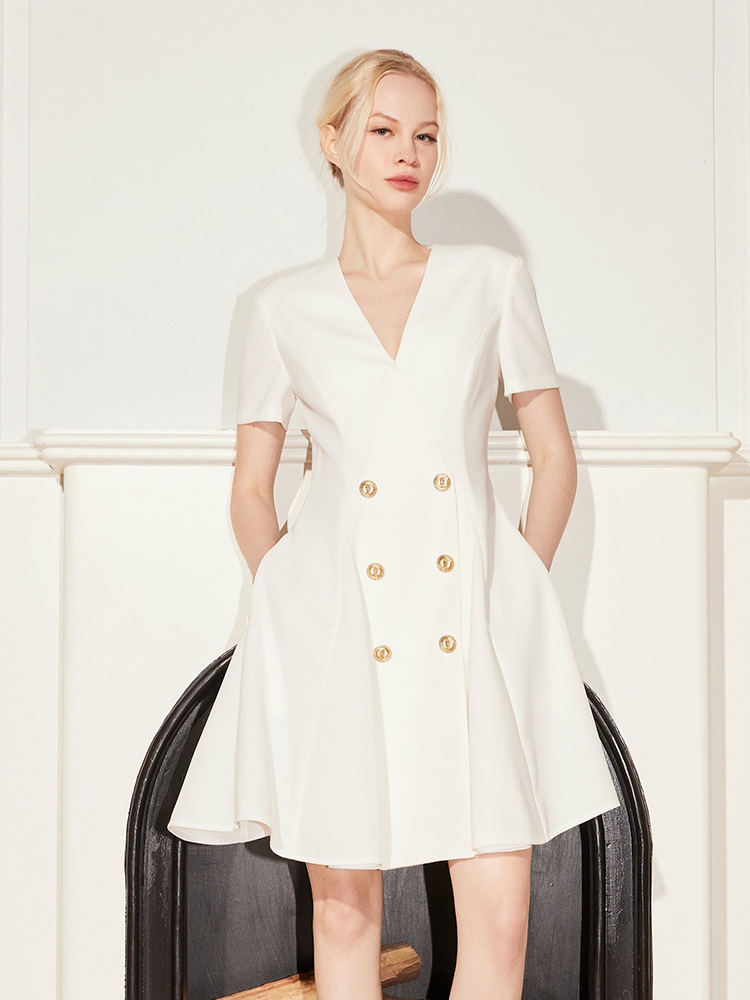 YES BY YESIR | Big A-Line Double-Breasted Casual Dress - VARESSA.