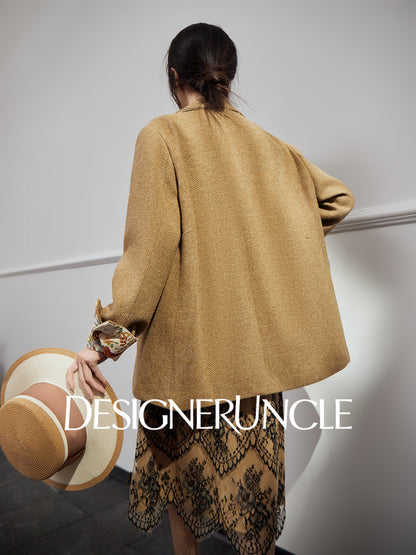 DGU| Coffee Suit Single-Breasted V-Neck Knitted Cardigan Woven Hip Skirt Set - MAKER.