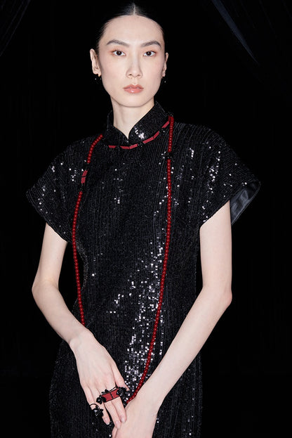 M essential Ma Kai designer Jing Ye embroidered cloth slim cheongsam Dress- BASIC.